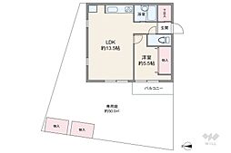 サンセゾン若松町 1LDKの間取図画像