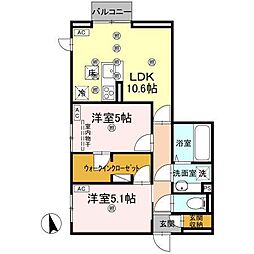 TORISIA大池 2LDKの間取図画像