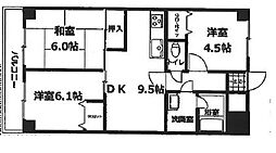 オレンジコート高松北棟 3DKの間取図画像