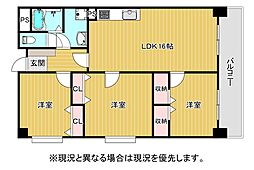 豊国皇后崎スカイマンション 3LDKの間取図画像
