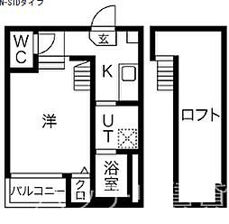 石場町ベース 1Kの間取図画像