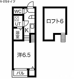 アインスグリュック 1Kの間取図画像