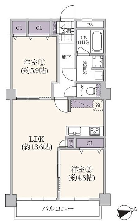 2LDK 間取り