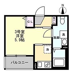 ベイルーム東本厚木 1Kの間取図画像