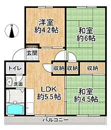 仁川リバーサイドハイツA棟 3DKの間取図画像