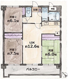 ロマネスク新屋敷 3LDKの間取図画像