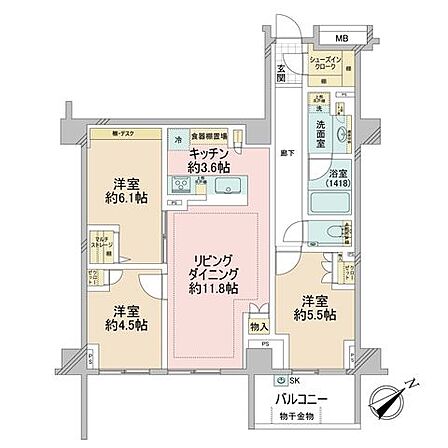 間取り図:3LDK 専有面積71.69平米