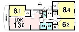 奈良ハイツ2棟 3LDKの間取図画像
