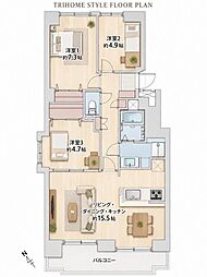 東急ドエルアルス白石 3LDKの間取図画像