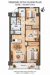 西野パークハウス 3LDKの間取図画像