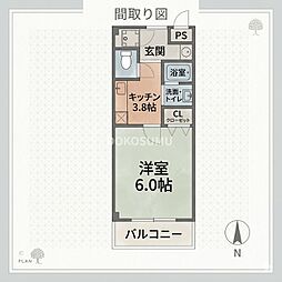プレミアム新福島 1Kの間取図画像