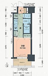 プレサンス大阪福島シエル 1Kの間取図画像