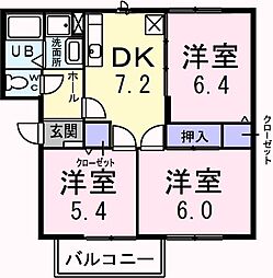 ロイヤルタウンB 3DKの間取図画像