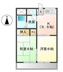 なかみちハイツ 2Kの間取図画像