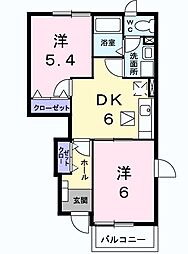ヴェルカーザ2 2DKの間取図画像
