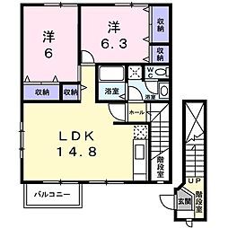 メゾンヒルズ・モトミヤ 2LDKの間取図画像