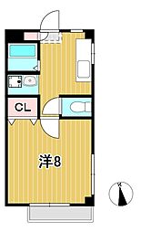サニーハイツB 1Kの間取図画像