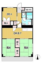 日立ダイヤハイツ 3DKの間取図画像