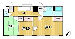 横山アパート 3Kの間取図画像