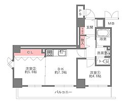イトーピア三宮アーバンステージ 2DKの間取図画像