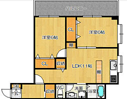 ケイジェイ博多住吉ビル 2LDKの間取図画像