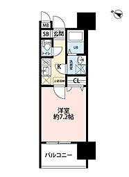 サヴォイグランデウォーターサイド 1Kの間取図画像