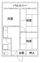 下井マンション 3DKの間取図画像