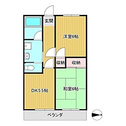 朝日ケ丘コーポ 2DKの間取図画像