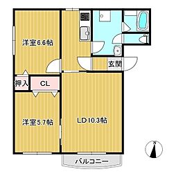ピュアライフ弐番館 2LDKの間取図画像