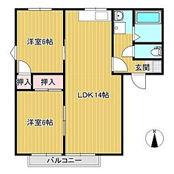旭レジデンスA 2LDKの間取図画像