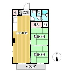 カルム津山ビル 2LDKの間取図画像