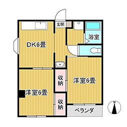 カレント高野 2DKの間取図画像