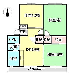 仁川リバーサイドハイツA棟 3DKの間取図画像