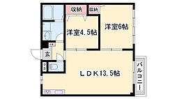 エルディム松本 2LDKの間取図画像