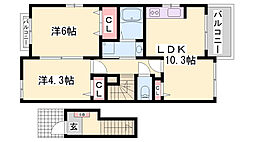 カルムメゾン2 2LDKの間取図画像