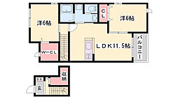 フェリシテ 2LDKの間取図画像