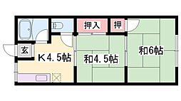 白楊荘A棟 2Kの間取図画像