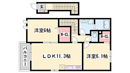 ルミナス 2LDKの間取図画像