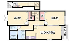 ブルーメ野里B 2LDKの間取図画像