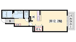 M.ブロッサム2 1Kの間取図画像
