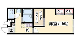 レオパレス社北谷 1Kの間取図画像