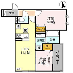 三木市大塚1丁目アパート 2LDKの間取図画像
