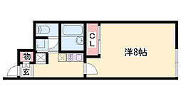 レオネクスト学 1Kの間取図画像