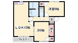 パストラル田寺東A棟 2LDKの間取図画像