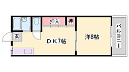 書写マンションB棟 1DKの間取図画像