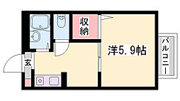 フレンドリー上中 1Kの間取図画像