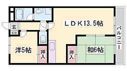 土山ヤングコーポ 2LDKの間取図画像