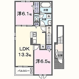 メゾングレーヌ東觜崎駅前B 2LDKの間取図画像