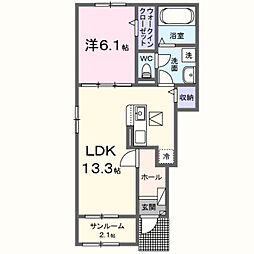 メゾングレーヌ東觜崎駅前B 1LDKの間取図画像