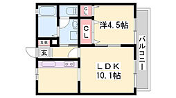 メゾンフリューゲルA棟 1LDKの間取図画像